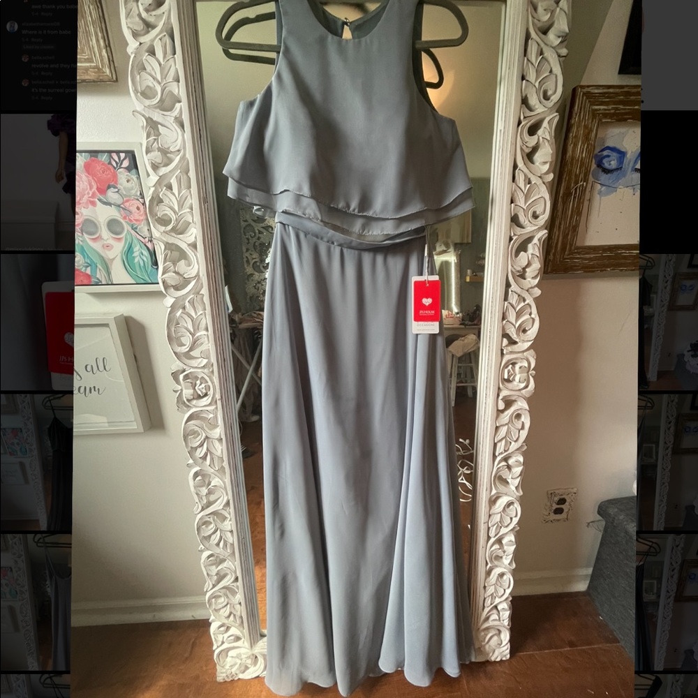 Slate Blue flutter crop two-piece maxi dress